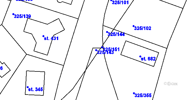 Parcela st. 325/143 v KÚ Bradlec, Katastrální mapa