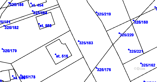 Parcela st. 325/183 v KÚ Bradlec, Katastrální mapa