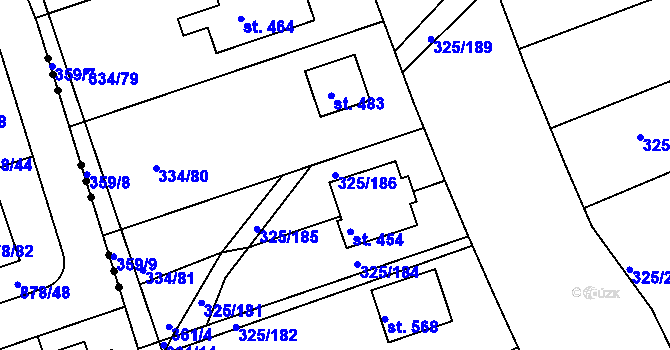 Parcela st. 325/186 v KÚ Bradlec, Katastrální mapa