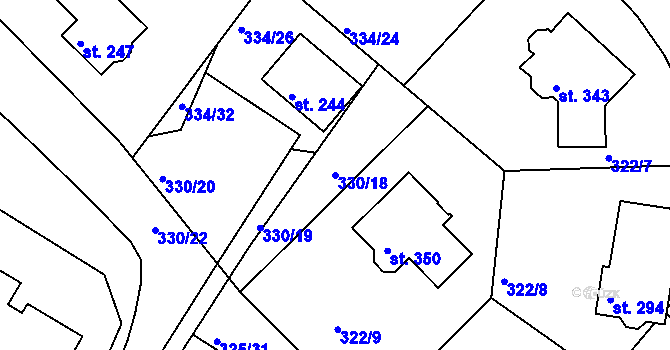 Parcela st. 330/18 v KÚ Bradlec, Katastrální mapa