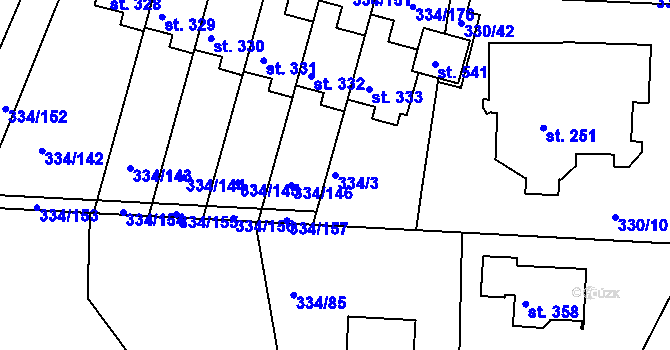 Parcela st. 334/3 v KÚ Bradlec, Katastrální mapa
