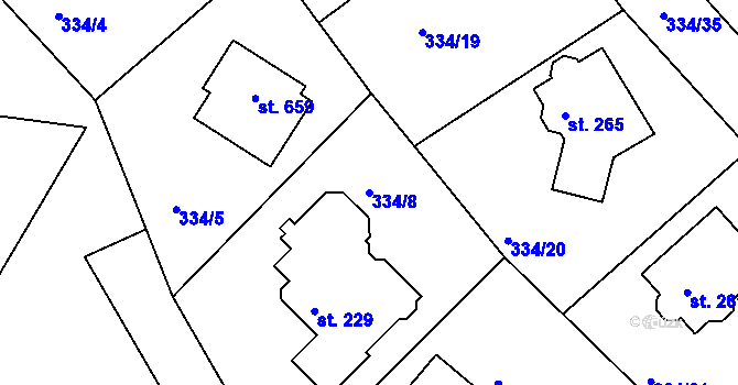 Parcela st. 334/8 v KÚ Bradlec, Katastrální mapa