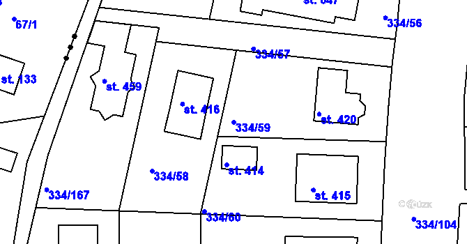 Parcela st. 334/59 v KÚ Bradlec, Katastrální mapa