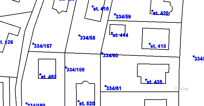 Parcela st. 334/60 v KÚ Bradlec, Katastrální mapa