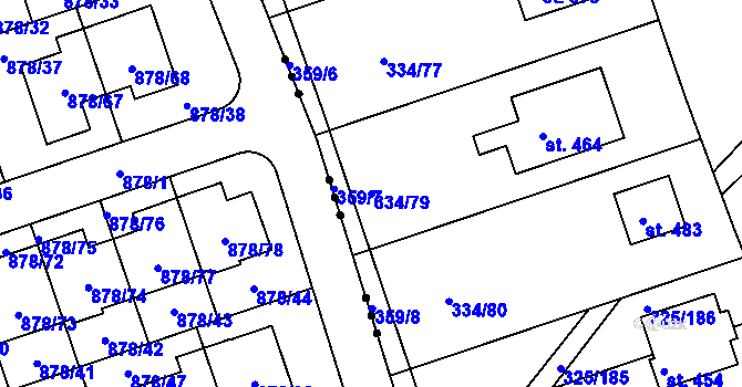 Parcela st. 334/79 v KÚ Bradlec, Katastrální mapa