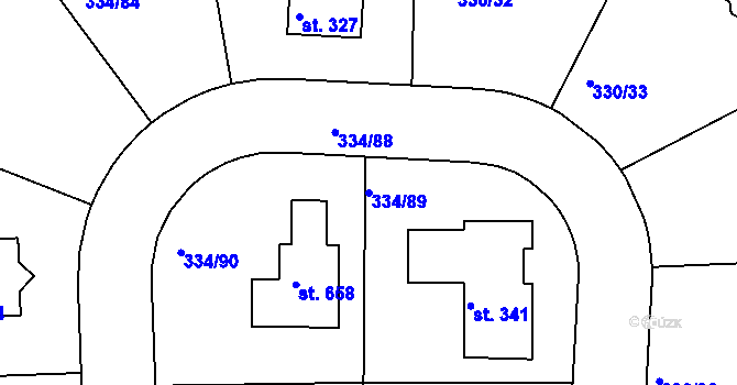 Parcela st. 334/89 v KÚ Bradlec, Katastrální mapa