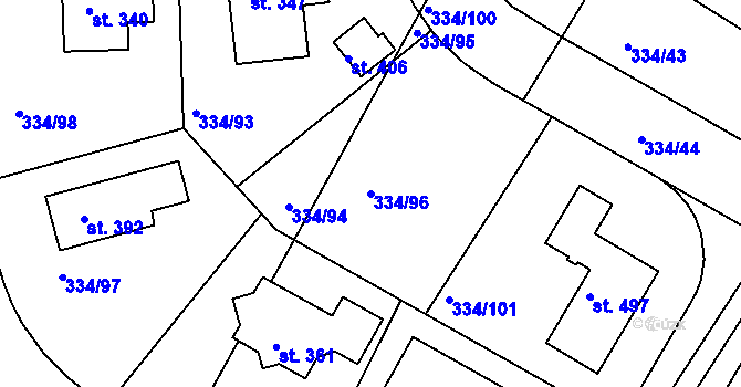 Parcela st. 334/96 v KÚ Bradlec, Katastrální mapa