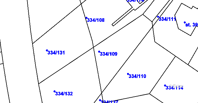 Parcela st. 334/109 v KÚ Bradlec, Katastrální mapa