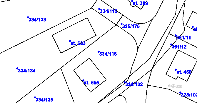 Parcela st. 334/116 v KÚ Bradlec, Katastrální mapa