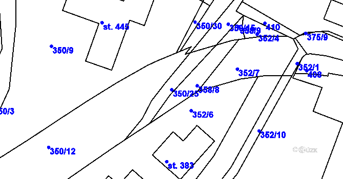 Parcela st. 350/25 v KÚ Bradlec, Katastrální mapa