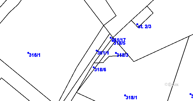 Parcela st. 361/1 v KÚ Bradlec, Katastrální mapa