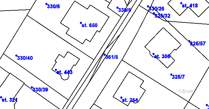 Parcela st. 361/5 v KÚ Bradlec, Katastrální mapa