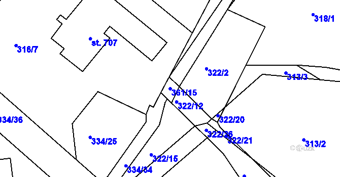 Parcela st. 361/15 v KÚ Bradlec, Katastrální mapa