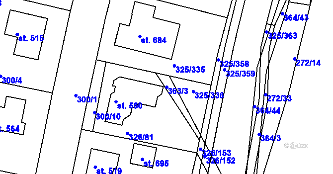Parcela st. 363/3 v KÚ Bradlec, Katastrální mapa