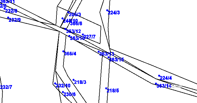 Parcela st. 363/13 v KÚ Bradlec, Katastrální mapa
