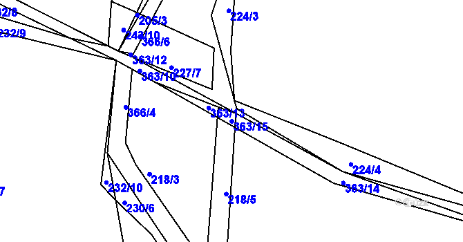 Parcela st. 363/15 v KÚ Bradlec, Katastrální mapa