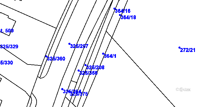 Parcela st. 364/1 v KÚ Bradlec, Katastrální mapa