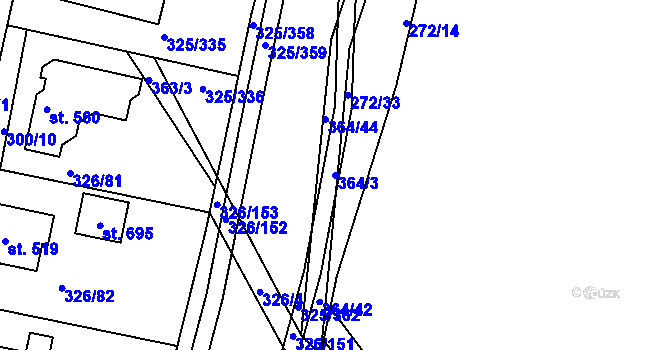 Parcela st. 364/3 v KÚ Bradlec, Katastrální mapa