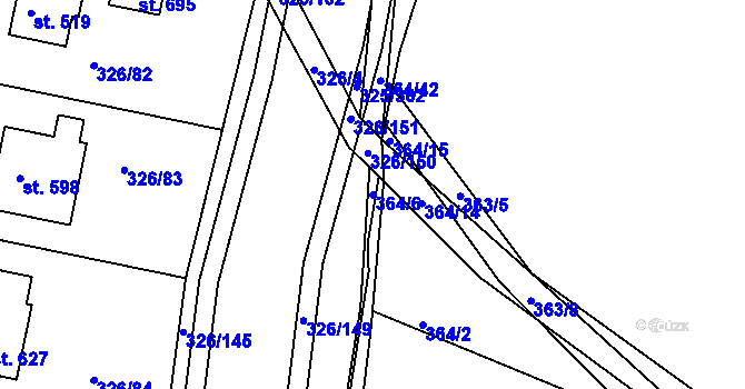 Parcela st. 364/6 v KÚ Bradlec, Katastrální mapa