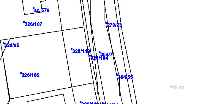 Parcela st. 364/7 v KÚ Bradlec, Katastrální mapa