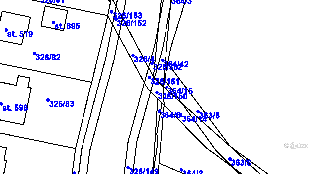 Parcela st. 364/15 v KÚ Bradlec, Katastrální mapa
