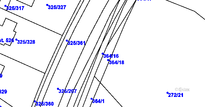 Parcela st. 364/16 v KÚ Bradlec, Katastrální mapa