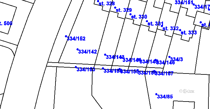 Parcela st. 334/143 v KÚ Bradlec, Katastrální mapa