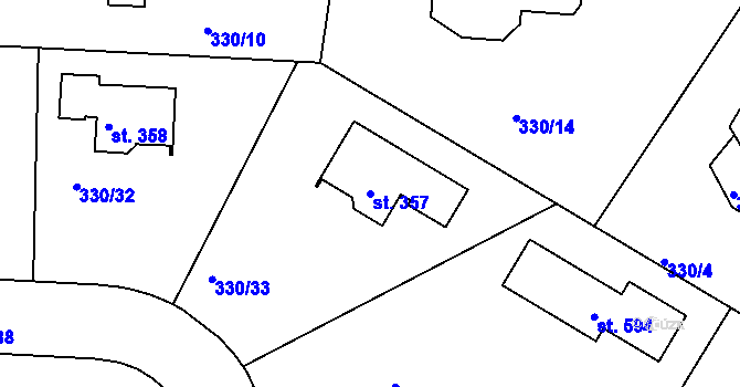 Parcela st. 357 v KÚ Bradlec, Katastrální mapa