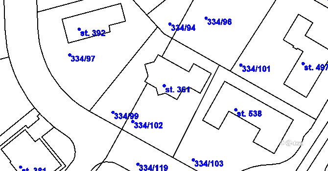 Parcela st. 361 v KÚ Bradlec, Katastrální mapa