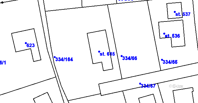 Parcela st. 615 v KÚ Bradlec, Katastrální mapa