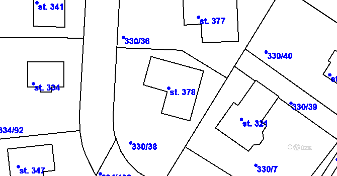 Parcela st. 378 v KÚ Bradlec, Katastrální mapa