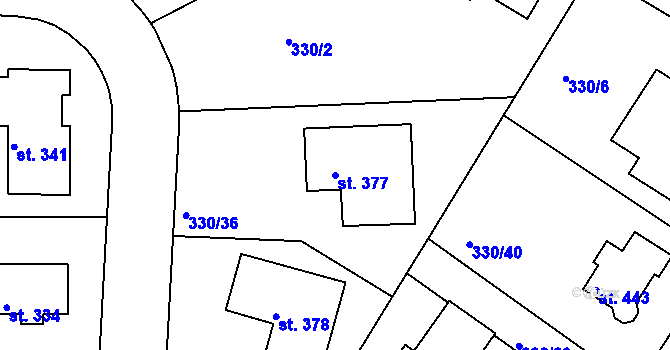 Parcela st. 377 v KÚ Bradlec, Katastrální mapa