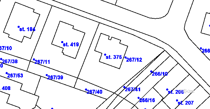 Parcela st. 375 v KÚ Bradlec, Katastrální mapa