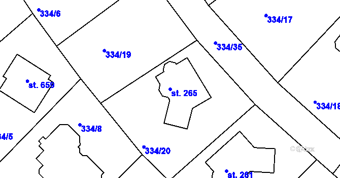 Parcela st. 265 v KÚ Bradlec, Katastrální mapa