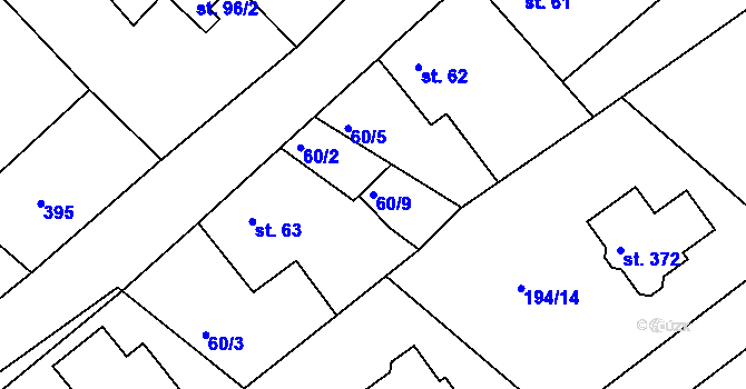 Parcela st. 60/9 v KÚ Bradlec, Katastrální mapa
