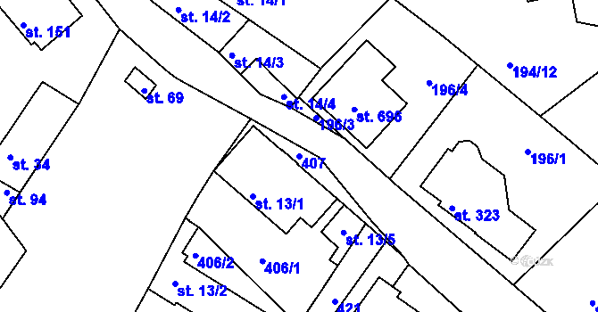 Parcela st. 407 v KÚ Bradlec, Katastrální mapa
