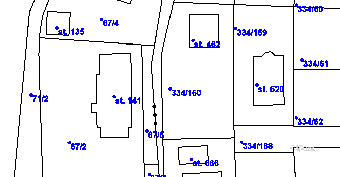 Parcela st. 334/160 v KÚ Bradlec, Katastrální mapa