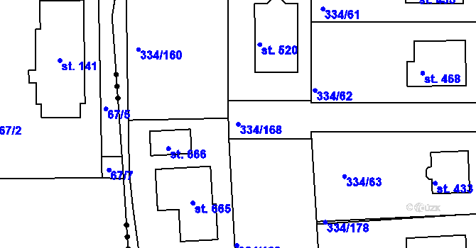Parcela st. 334/168 v KÚ Bradlec, Katastrální mapa