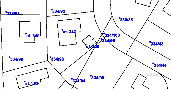 Parcela st. 406 v KÚ Bradlec, Katastrální mapa