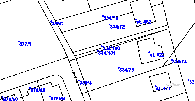 Parcela st. 334/181 v KÚ Bradlec, Katastrální mapa