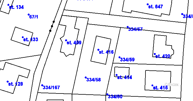 Parcela st. 416 v KÚ Bradlec, Katastrální mapa