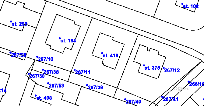 Parcela st. 419 v KÚ Bradlec, Katastrální mapa