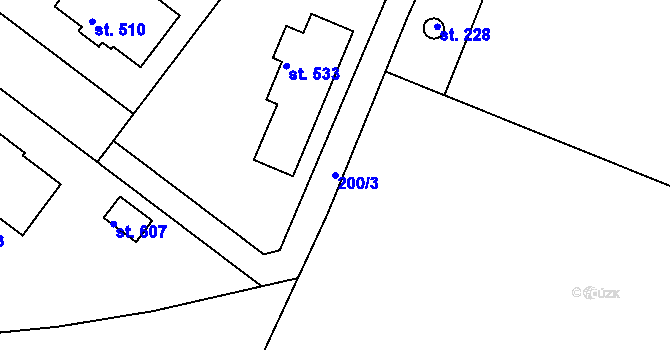 Parcela st. 200/3 v KÚ Bradlec, Katastrální mapa