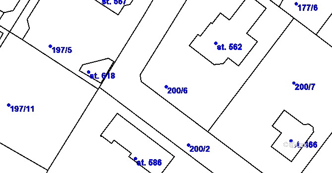 Parcela st. 200/6 v KÚ Bradlec, Katastrální mapa