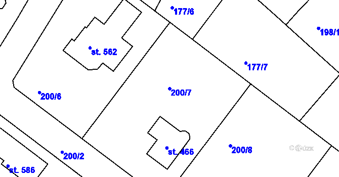 Parcela st. 200/7 v KÚ Bradlec, Katastrální mapa