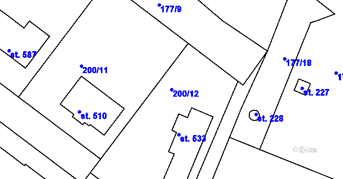 Parcela st. 200/12 v KÚ Bradlec, Katastrální mapa