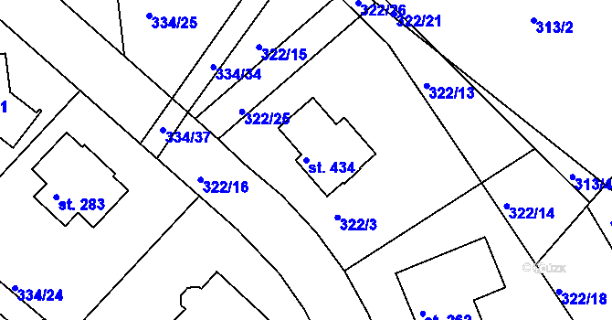 Parcela st. 434 v KÚ Bradlec, Katastrální mapa
