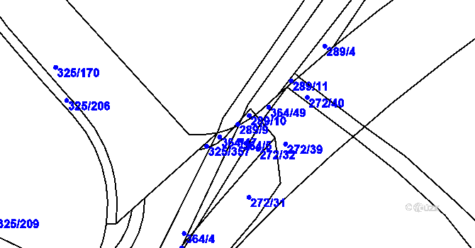 Parcela st. 289/9 v KÚ Bradlec, Katastrální mapa