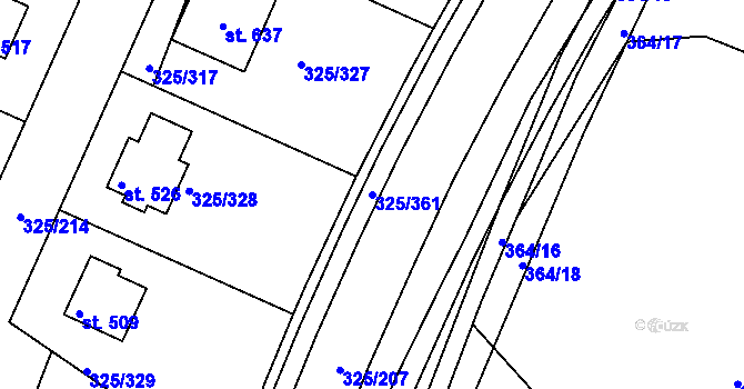 Parcela st. 325/361 v KÚ Bradlec, Katastrální mapa