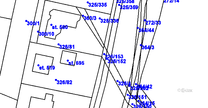 Parcela st. 326/153 v KÚ Bradlec, Katastrální mapa